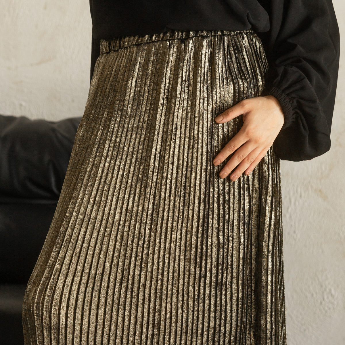 Durra Pleated Skirt in Metallic Bronze