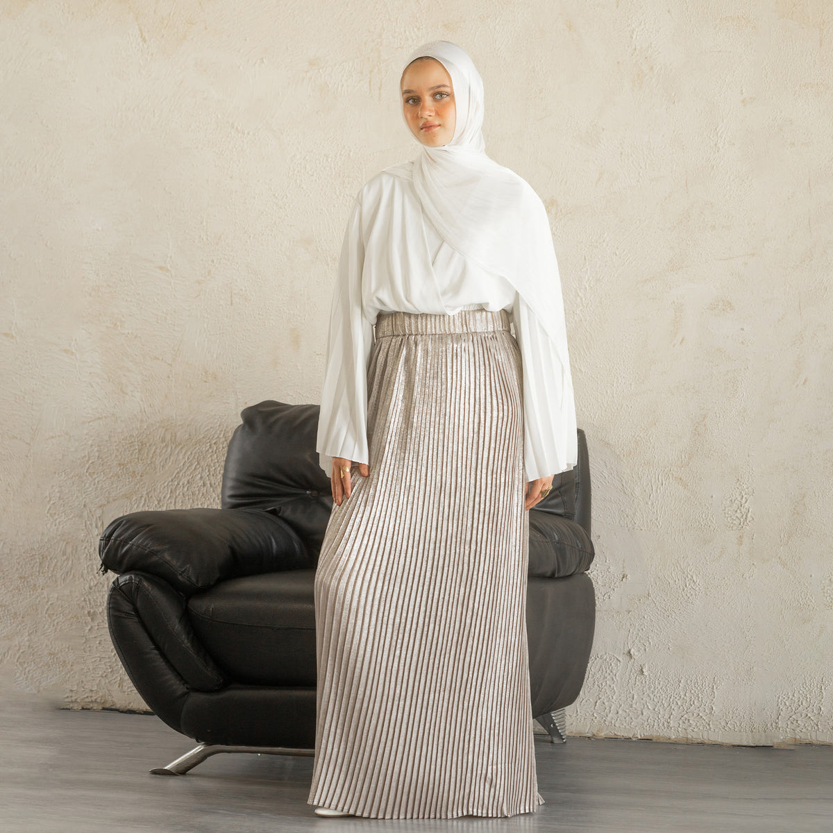 Durra Pleated Skirt in Beige