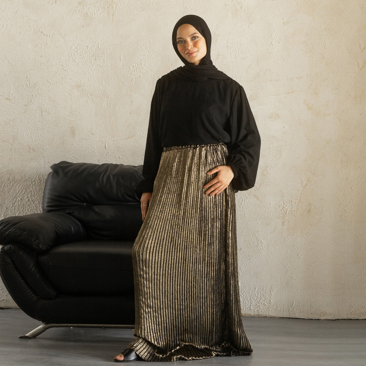 Durra Pleated Skirt in Metallic Bronze