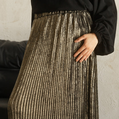 Durra Pleated Skirt in Metallic Bronze